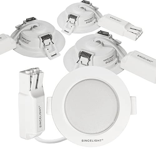 SINCELIGHT LED Einbauleuchte 3W, Kleines Downlight für 65mm Deckenloch, Schrank, Vitrine, Kompakt-Profile, Warmweiß 2700K, RA≈92 Hoher Farbwiedergabeindex, 4er-Pack