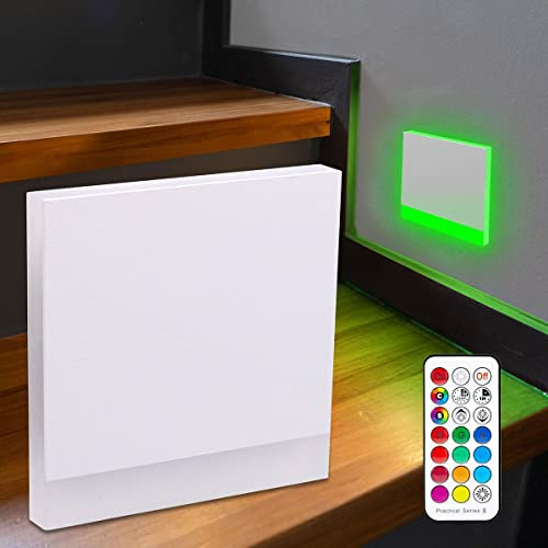 LongLife LED Treppenstufenleuchte 230V Wandleuchte eckig weiß - Unterteil Lichtfarbe: RGB Warmweiß 3W Treppenbeleuchtung Stufenbeleuchtung Treppenlicht Wandeinbauleuchte…