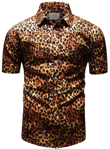 fohemr Herren Leopard Hemd Kurzarm Button down Tiger Tier Muster Freizeithemd Sommerhemd