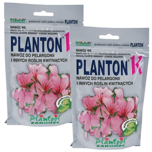 PLANTON K Dünger für Pelargonie NPK Flüssigdünger Wasserlöslich Konzentrat 400g Für 400L Geraniendünger Geranien Pelargonien Petunien Blühpflanzendünger 200g x2