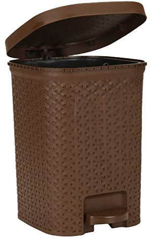 JMS we create smile - 7 Litre Brown Rattan Style Square Plastic Foot Pedal Bins Rubbish Bin Bathroom Bins Pedal Waste Trash Dustbin Plastic bin For Home Kitchen Office (With Removable Inner Bucket)