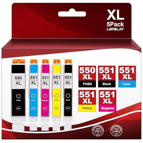 LOFBLAT 550XL 551XL Multipack Druckerpatronen Ersatz für Canon PGI-550 PGBK CLI-551 XL Patronen für Canon Pixma MX925 IP7250 MG5650 MX725 MX920 MG5550 IP7200 MG6650 MG6450 IX6850 MG5450 (5er-Pack)