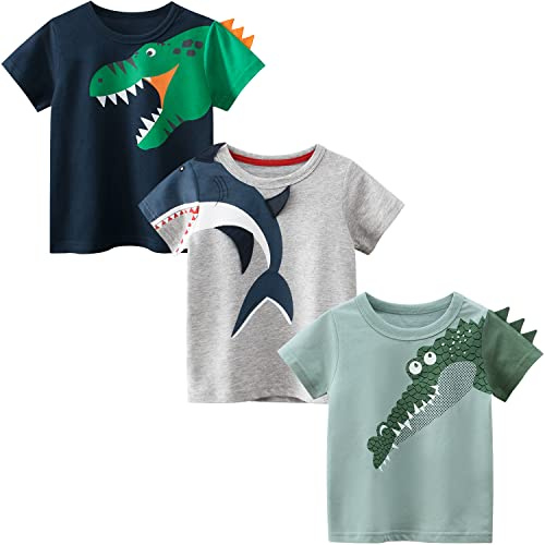 Adorel T-Shirt Pur Coton Manche Courte Été Garçon Lot de 3 Animaux Sympas 4-5 Ans (Taille du Fabricant: 120)