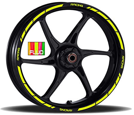 Set Adesivi Cerchioni Moto compatibile con CB1000R CBF600 CBF1000 completo per 2 Ruote 17'' Pollici Strisce Cerchi Custom Vari Colori cod.RT001 (029 GIALLO FLUO)