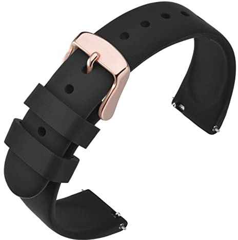 ANNEFIT Bracelets de Montres Silicone, Bracelet de Rechange en Caoutchouc à Dégagement Rapide 22mm avec Boucle Or Rose (Noir)