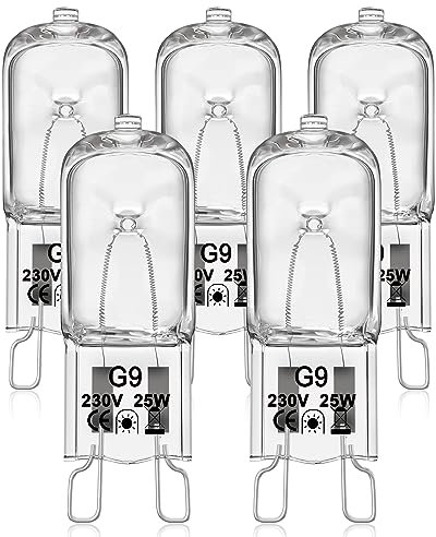 VIIVUU Ampoule G9 Halogène Pour Four,Ampoules 230V 25W Halogen Dimmable,Blanc Chaud 2800K Lampe à Tolérance de 300°C Pour Neff/AEG/Smeg/Hotpoint/Bosch/Whirlpool/Electrolux/Zanussi/De Dietrich Lot 5