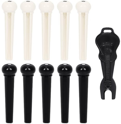 COACOM 10 pasadores de puente para guitarra, 1 extractor de pasadores para cuerdas de guitarra, clavijas para guitarra acústica, tuercas finales de cuerdas de guitarra (blanco y negro).