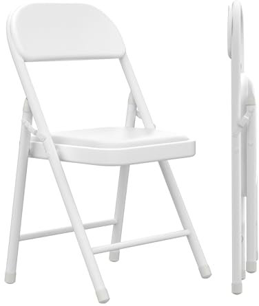 Chleby 2 Set Bequemer Klappstuhl Küche Leder Klappstühle Besucherstuhl mit Dünnes Kissen Klappbare Esszimmerstühle sind geeignet für Küche, drinnen, draußen, Konferenzraum Weiß