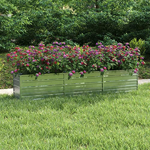 Iiaky Garten-Hochbeet 240x40x45 cm Verzinkter Stahl Silber Gemüsebeet Pflanzenbeet Pflanzkübel Groß Außen Pflanzgefäß