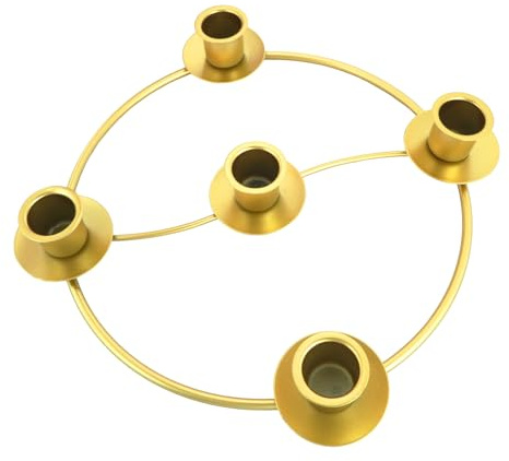 Advent Wreath Candle Holder, Christmas Candle Rings for Tapered Candles, Advent Wreath 5 Candle Holder for Christmas Festival Home Party Church Decor, Gold