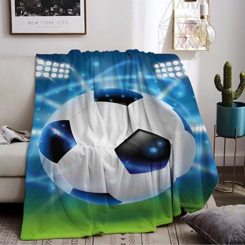 Fußball Kuscheldecke für Kinder, Kinderdecke 3D Fußball-Muster Flanell Fleece Decke, Sofadecke Tagesdecke TV Decken,Weich Warm Flauschig Wohndecke für Mädchen Jungen (Football 01, 130 x 150 cm)