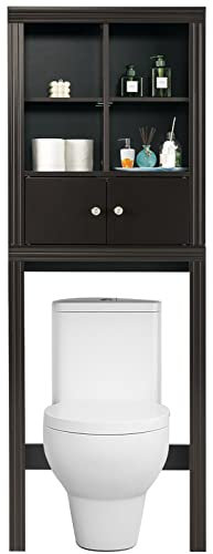 GOPLUS Toilettenschrank mit Ablagen, Toilette Überbauschrank, Badregal Hochschrank, Badezimmerregal mit Stauraum, Waschmaschinenschrank (Braun)