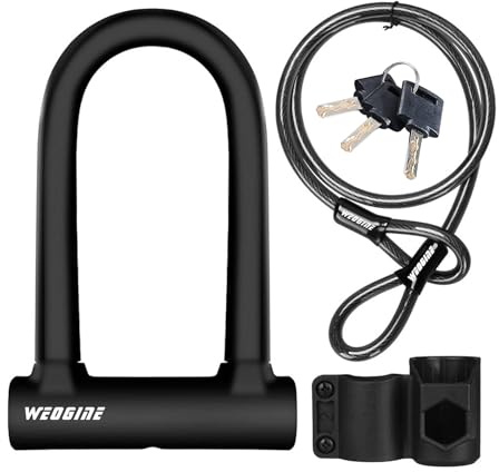 Bike U Lock with 5ft Security Cable 17mm Shackle, Bike Lock with 3 Keys and Mounting Bracket, Bicycle U-Locks Perfect for Road, Mountain, and Electric Bikes,Bicycle Lock