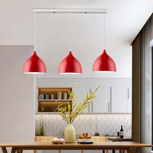 Mengjay Pendellampe Vintage 3 flammige,Industrial Hängelampe Deckenleuchter,Pendelleuchte Esstisch Retro E27 Esstischlampe,Modern Kronleuchter für Wohnzimmer Schlafzimmer (Rot)