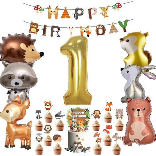 DazzJoy Dschungel Geburtstagsdeko 1 Jahr Junge Mädchen, Dschungel Deko 1. Geburtstag Junge, Wild One Geburtstag Deko, Waldtiere Safari Deko Geburtstag 1 Jahr Junge, Ballon 1 Geburtstag Junge Deko