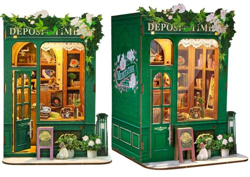 RONSTONE Book Nook Kit - DIY Puppenhäuser Miniatur Haus mit Staubschutzhülle und LED-Licht - Augenblick in der Zeit Erwachsene Bausatz für Bücherregal-Dekoration