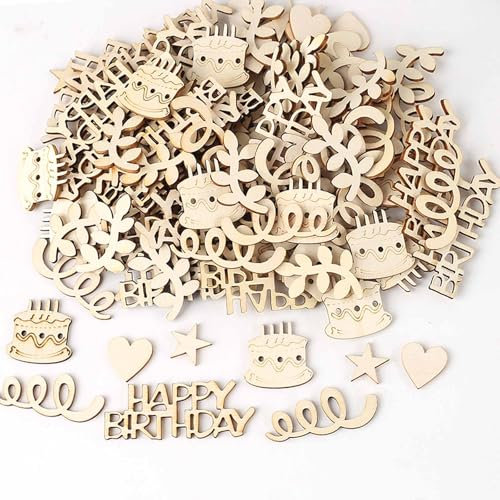 HERZWILD 150pcs Holz Happy Birthday Konfetti Tischdeko, Streudeko Deko für Mädchen Junge, Frau Mann, Confetti für Geburtstagsdeko Tisch (birthday)