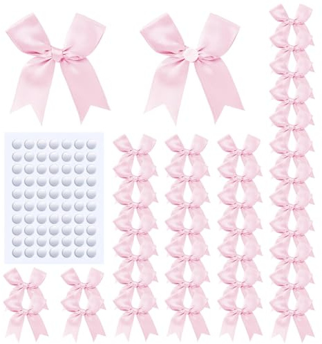 60 fiocchi di raso autoadesivi in rosa,Fiocchi Decorativi per Bomboniere,Sacchetti Regalo,Battesimo,Nascita Bimba,Matrimonio, Compleanno,Fai da Te San Valentino,decorazione per feste natalizie(8cm)