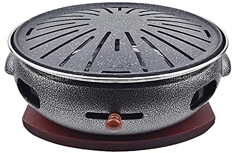 Tragbarer BBQ-Grill, Holzkohlegrill aus Gusseisen, rauchfreier Grill mit Holztablett, mehrfarbig, 32 cm x 10,5 cm, for Camping-Picknick(N)