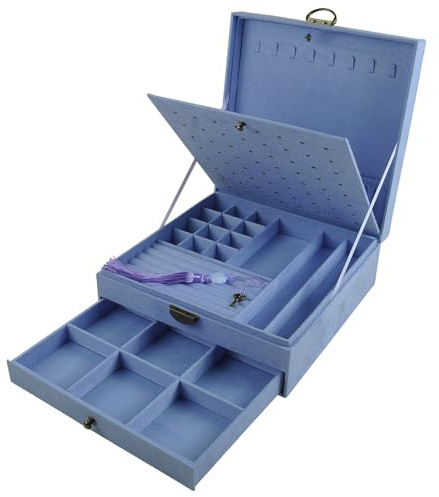 GYJOYERO Schmuckkästen für Damen 3 Schichten großer Schmuck-Organizer Aufbewahrungsbox für Ohrringe Halsketten Ringe Armbänder Schmuckhalter abschließbar Schmuckkästchen (lavendel)