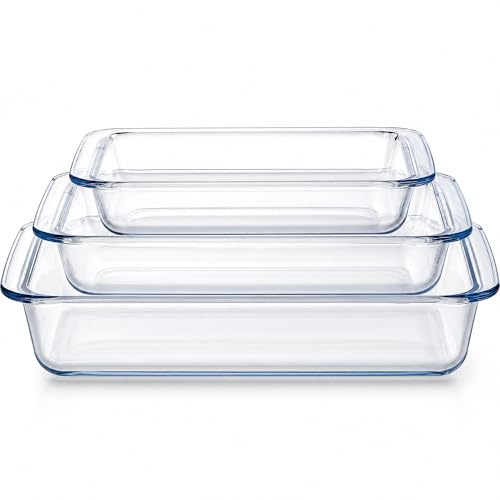 Great Plastic Bandejas de Horno Cristal, Set 3 Fuentes 1L, 1,6L y 2,2L | Aptas para horno, microondas y lavavajillas, cristal resistente al calor, hornear, asar y gratinar, de horno a mesa