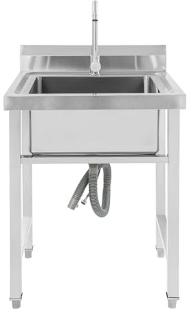 WFIETN - Fregadero comercial independiente, 60 x 60 x 80 cm, fregadero de acero inoxidable para cocina de restaurante comercial, fregadero rectangular moderno con grifo para interior y exterior, plata
