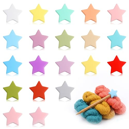 20 Stück Stern Stricknadel Stopper, Farbe Silikon Niedlich Maschenstopper Stricken Zubehör Maschenstopper für Stricknadeln Strickprojekte DIY Crafts