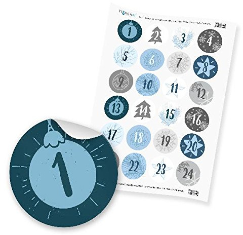 itenga Zahlensticker Z16 Adventskalenderzahlen 1-24 Klassisch/Blautöne Hochglanz Aufkleber