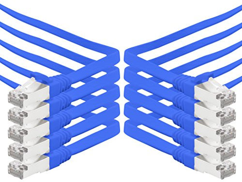 1aTTack.de 5m - bleu - 10 pièces Câble plat CAT.7 Gigabit Ethernet LAN (RJ45) câble réseau câble brut (10Gbit/s) câble d'installation plat mince compatible avec Cat.5 - Cat.5e - Cat.6