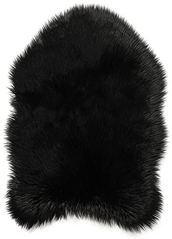 Teppich Wölkchen Schaffell Lammfell Imitat Fellteppich Kunstfell Teppich - Flauschiger Teppich, Bettvorleger, Fell für Sofa - Schwarz - 80x120cm