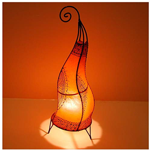 Casa Moro | Lámpara de henna oriental Lámpara de piso marroquí Hissan H60 cm Naranja | Hecha a mano desde Marrakech | Lámpara de cuero pintada a mano Lámpara de henna de cuero real | L1779