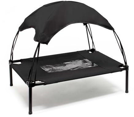 Wiltec Hundebett mit Dach Schwarz 76 x 60 x 16 cm Größe M bis 25 kg Outdoor Katzenliege Haustier Schlafplatz Sonnendach