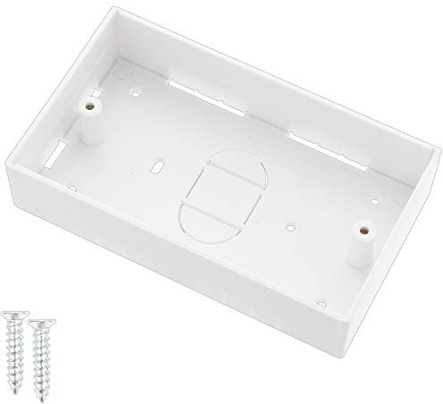 White Hinge Double Gang Back Box (32mm) with Fixings Twin Electrical Cavity Wall Socket Flush Pattress Dry Lining