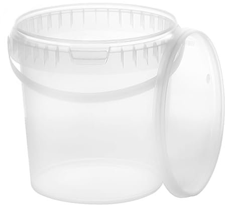 BenBow Secchio con coperchio 1l trasparente 1x 1 litri - sicuro per gli alimenti, stabile, ermetico - secchio di plastica con manico - vuoto