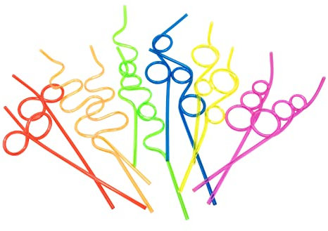 Crazy Straws for Kids - 12 Pk Silly Straws Plastic Reusable Funny Curly Twisty for Party Toddlers Children & Adults