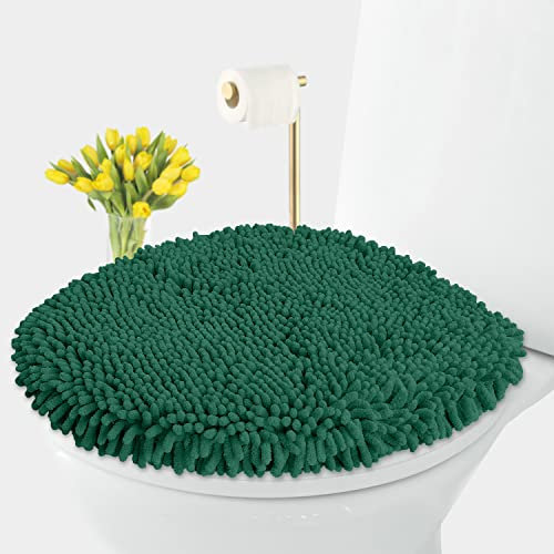 LuxUrux Toilet Lid Cover, Extra-Soft Plush Seat Cloud Washable Shaggy Microfiber Standard Toilet Lid Covers for Bathroom Machine Wash & Dry (Toilet Lid Cover, Hunter Green)
