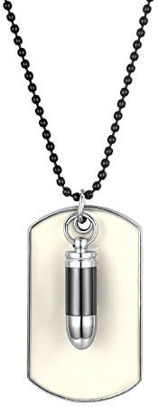 JewelryWe Schmuck Herren Biker Halskette, Patronenhülse Gewehrkugel Militärischen Erkennungsmarken Armee Stil Dog Tag Anhänger mit 70cm Kette, Weiß