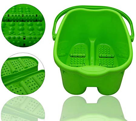 Fußmassagegerät Fußbad Fußbadewanne Fuß Wanne SPA Plastik Fußbecken Fußmassage mit 6 x Massagerollen 20 Liter Blau Grün Violett (Grün)