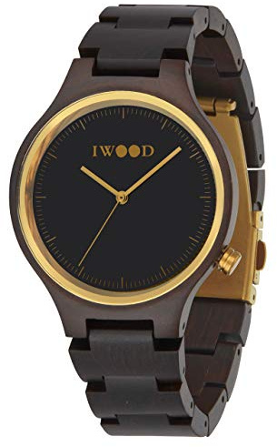 IWOOD Holzuhr - Armbanduhr aus Edelholz - Uhr - Holz - analoge Herren Unisex Quarzuhr - Ø 40mm - Miyota Caliber (Schwarzholz)
