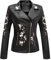 Giolshon Damen Lederjacke Kunstleder Bikerjacke Frühling Herbst Beiläufig Weiche Kurz Blume Mantel 1702021 Schwarz S