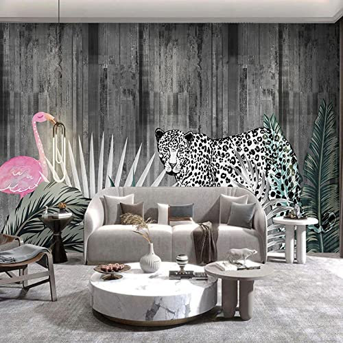 XTSWallpaper Tapete Selbstklebende Tapete Wandbild 360X250Cm Vintage Flamingo Leopard 3D Wandaufkleber Wandplakat Wandkunst Große Fototapete Junge Schlafzimmer Kinder Innen Dekoration Kunst