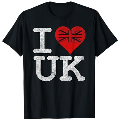 Bandera de Reino Unido con texto en inglés I love heart the UK Camiseta