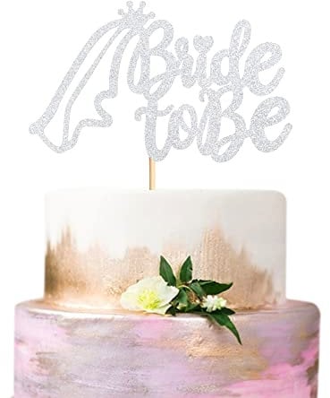 Blumomon 1Pc Bride to Be Cake Topper with Glitter Ring Bridal Shower Cake Pick Decorations for Wedding Engagement Theme Bachelorette Party Supplies Silver