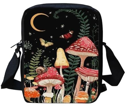 chaqlin Womens Girls Cute Messenger Bags with Mushroom Butterflies Print Small Crossbody Handbags Travel Sling Shoulder Totebags Cute Mushroom Wallet Purse