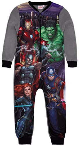Marvel Avengers Boys Onesie in Grey | Kids All In One Superhero Fleece Jumpsuit Loungewear Pyjamas | Iron Man, Hulk, Thor, & Captain America PJs | Nightwear Pajama Merchandise Gift for Children