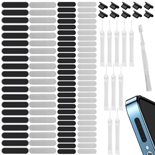SPOKKI 117 Stück Handy Staubschutz Set, Handy reinigungsset, 10 Staubstecker+96 Handy Staubschutz Net Stickers+10 Inklusive Telefon Port Reinigungsbürste Kompatibel mit iPhone 14 13 12 11 8 7 Pro Max