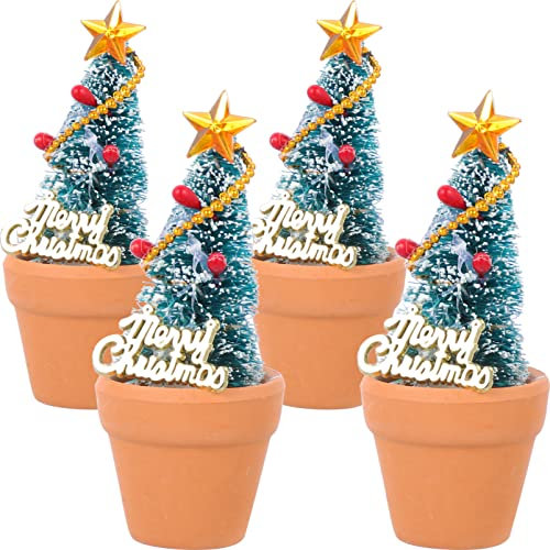 Happyyami 4 Stück Mini-Weihnachtsbaum Kleiner Weihnachtsbaum Im Topf Kleine Weihnachtsbaumdekoration 1:12 Weihnachtsbaum Desktop-weihnachtsbaumdekoration Wohnkultur Baby Keramik Grüner Baum