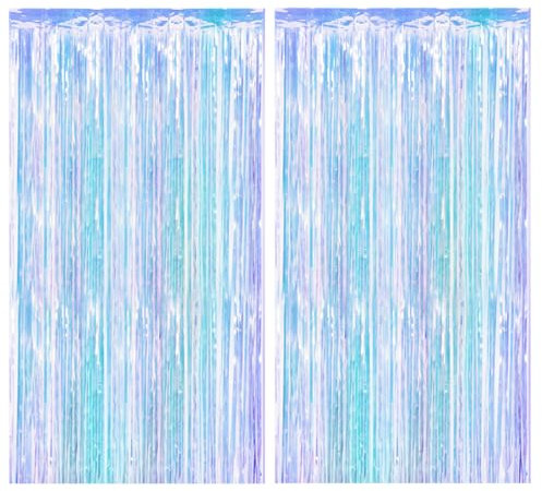Lametta Vorhänge Irisierende Glitzer, 2 Stück Metallische Glitzervorhang Fringe 1m x 2m, Glitzer Tinsel Curtain,Deko für Weihnachtsbaum Geburtstage Festivals Party Kindergeburtstag Party Bühnendekor