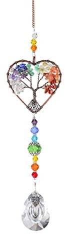 Szetosy Attrape-soleil en cristal pour fenêtres, décoration colorée en forme de cœur d'arbre de vie, attrape-soleil en verre arc-en-ciel pour décoration de maison, jardin, voiture