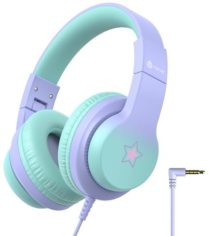 iClever Kinder Kopfhörer mit Mikrofon sicherer Lautstärke 85/94 dB, HS19S Stereo-Sound Over Ear Kopfhörer für Kinder, Hi-Fi Klang, FunShare 3,5 mm kabelgebundene, Faltbare Kopfhörer für iPad/Computer
